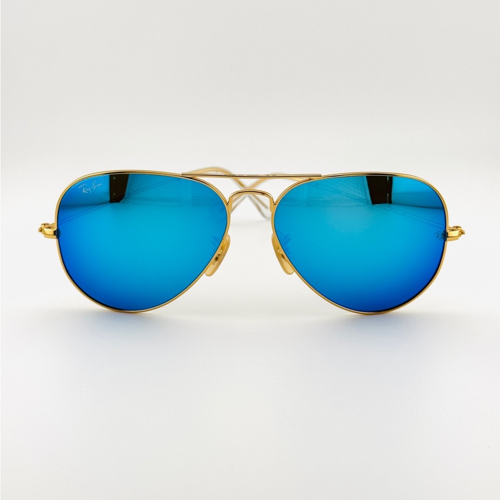 Ray-Ban Aviator Sunglasses RB3025 Gold Matte Frame with Blue Crystal Lens UNISEX - Picture 11 of 15
